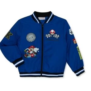 Mariokart, Size 4/5  Blue Bomber Jacket with Graphic Patches